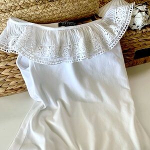Ralph Lauren Classic Ruffled Lace Low Collar Summer Top